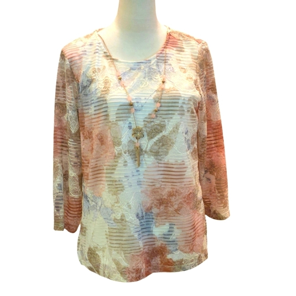 Alfred Dunner Sheer Multicolor Floral Women's Top Tank Necklace Women size S